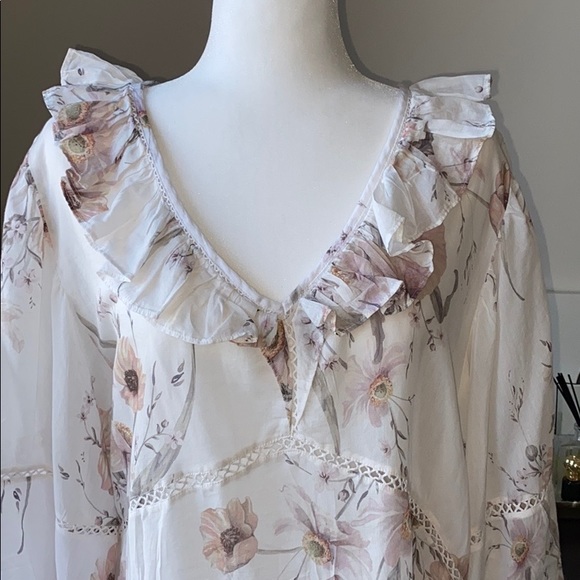 H&M White Floral Long Sleeve Shift Dress with Ruffles - Picture 4 of 5